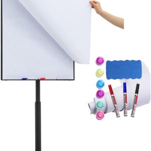 Magnetic Mobile Whiteboard/Height Adjustable Dry Erase Board Easel on Rolling Stand w/Flipchart Easel Pad, 36" x 24", Black