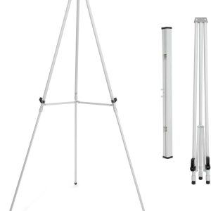 Aluminum Flip Chart Display Easel Stand with Adjustable Floor for Boardroom, Whiteboard, Paper Pads, Signage, 63 1/2'' High, Silver