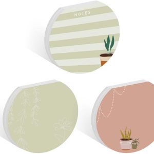 Plant Theme Sticky Note Pad Assortment/Set of 3 Round Flat Top Plant Lady Note Pads / 3.5" Succulent Sticky Notes / 50 Sheets Per Pad/Made in USA
