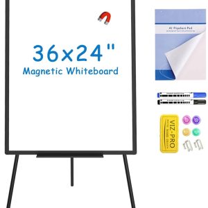 Magnetic Whiteboard Easel Black, 36 x 24 Inches, Portable Dry Erase Board Height Adjustable for School Office and Home