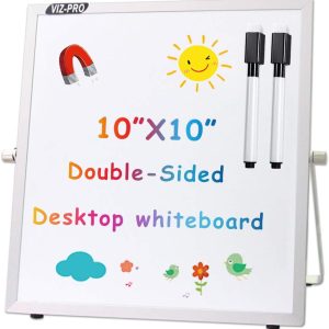 Small Desktop Dry Erase Board/Portable Whiteboard Easel for Kids 10 x 10 Inches with 2 Markers