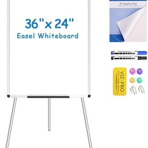 Whiteboard Easel, 36 x 24 Inches, Portable Dry Erase Board Height Adjustable With Flipchart Pad